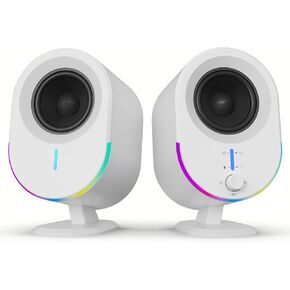 مكبرات صوت ألعاب بلوتوث من LITTOAK، 2 * 15 وات 2.0 قناة ستيريو مع 3 أوضاع EQ و6 RGB، مكبرات صوت مكتبية تعمل بالتيار المتردد مع منفذ Aux/USB/سماعة رأس للكمبيوتر المحمول/التلفزيون، أبيض in Kuwait
