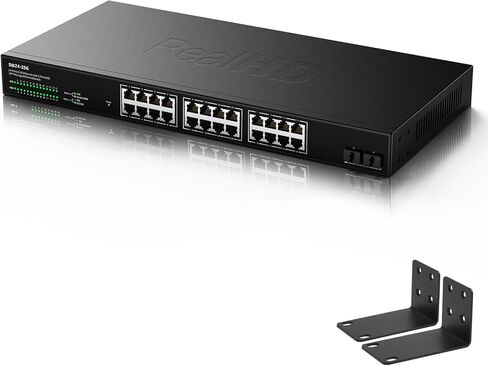 24 Port 2.5Gb Ethernet Network Switch 24 x 2.5 Gigabit Base-T Port | 2 x 10G SFP+ | Compatible with 10-100-1000Mbps | Fanless Metal Internet Switch | 19 Inch Rack Mount | 160G Bandwidth in Saudi Arabia