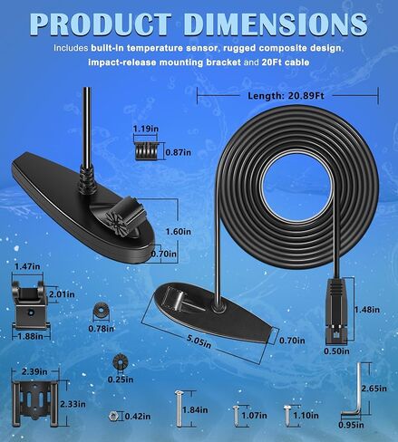 710226-1 XNT 9 DI T Transom Mount Transducer with Dual Beam Sonar and Down Imaging - 200/455 kHz, for Humminbird Transom DualBeam Down Imaging Transducer with Temperature Sensor, 20Ft Cable Length in Saudi Arabia