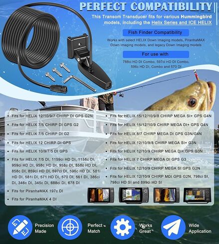 710226-1 XNT 9 DI T Transom Mount Transducer with Dual Beam Sonar and Down Imaging - 200/455 kHz, for Humminbird Transom DualBeam Down Imaging Transducer with Temperature Sensor, 20Ft Cable Length in Saudi Arabia