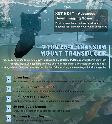 710226-1 XNT 9 DI T Transom Mount Transducer with Dual Beam Sonar and Down Imaging - 200/455 kHz, for Humminbird Transom DualBeam Down Imaging Transducer with Temperature Sensor, 20Ft Cable Length in Saudi Arabia