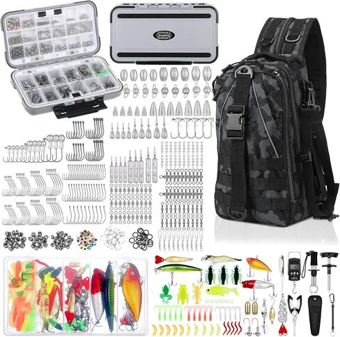 WinnerWhy 484 Pcs Fishing Tools Accessories Kit Include Fish Backpack Fish Hook Lures Hook Remover Lip Gripper for Men Women Fishing Gifts (Brown) in Saudi Arabia