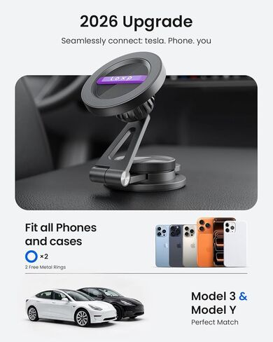 LOXP Upgrade Tesla Phone Mount [Strong Magnetic & Foldable] Aluminum Car Mount for Tesla Model 3/Y/Juniper, 360 Rotating Tesla Phone Holder Fits for iPhone 17 16 15 Pro Max, Tesla Accessories in Saudi Arabia