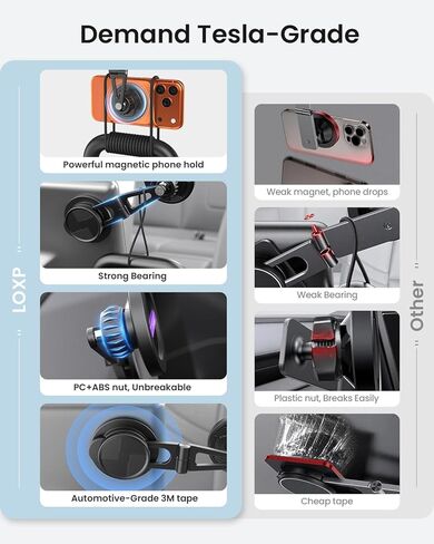 LOXP Upgrade Tesla Phone Mount [Strong Magnetic & Foldable] Aluminum Car Mount for Tesla Model 3/Y/Juniper, 360 Rotating Tesla Phone Holder Fits for iPhone 17 16 15 Pro Max, Tesla Accessories in Saudi Arabia