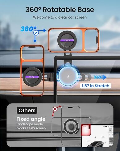 LOXP ترقية حامل هاتف Tesla [مغناطيسي قوي وقابل للطي] حامل سيارة من الألومنيوم لطراز Tesla 3/Y/Juniper، حامل هاتف Tesla يدور 360 درجة يناسب iPhone 17 16 15 Pro Max، ملحقات Tesla in Kuwait