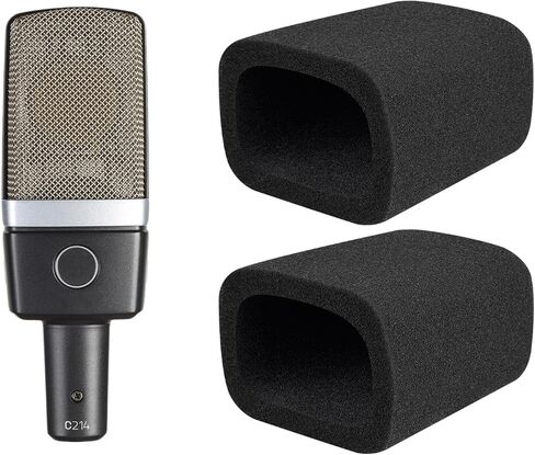 SOULWIT 2Pcs Microphones Pop Filter for AKG C214 Large-Diaphragm Condenser (C214d1), Protective Mic Cover Windscreen Foam - Black in Saudi Arabia