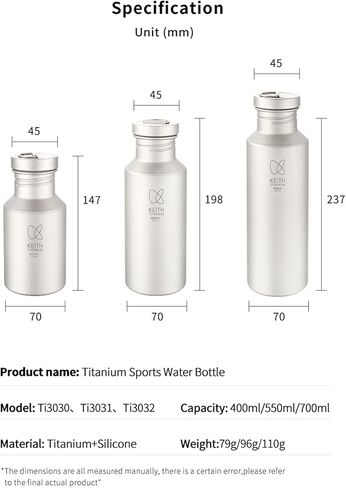 Keith Titanium Water Bottle Lightweight Direct Drinking Wide Mouth Camping Water Bottle Storage Case for Climbing Bikes (18.6oz-Ti3031) in Saudi Arabia