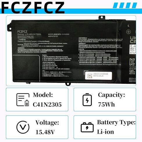C41N2305 Battery 75Wh 4845mAh Replacement for ASUS Vivobook Pro 15 OLED N6506 N6506MJ N6506MU N6506MV N6506CU Series 0B200-04490000 15.48V 4-Cell in Saudi Arabia