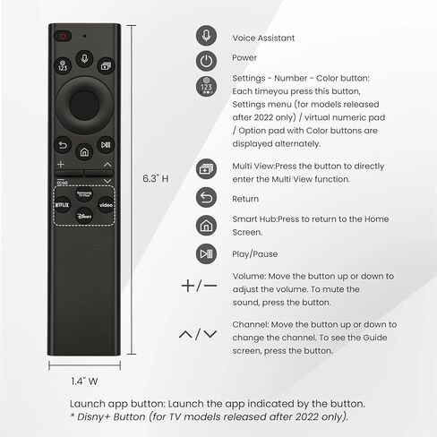 Replacement for Samsung Smart TV Remote, with Voice Control, Compatible with Samsung TV QLED/OLED/The Frame/Crystal UHD Series, Simple Setup, 1-Year Warranty in Saudi Arabia
