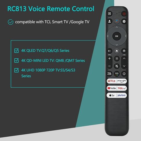 جهاز التحكم عن بعد RC813 متوافق مع أجهزة التلفاز الذكية TCL Google TV LED QLED 4K UHD البديلة لسلسلة S4 S5 Q6 QM7، نطاق 40 قدمًا، تصميم زر كبير لاختصار Netflix in Kuwait
