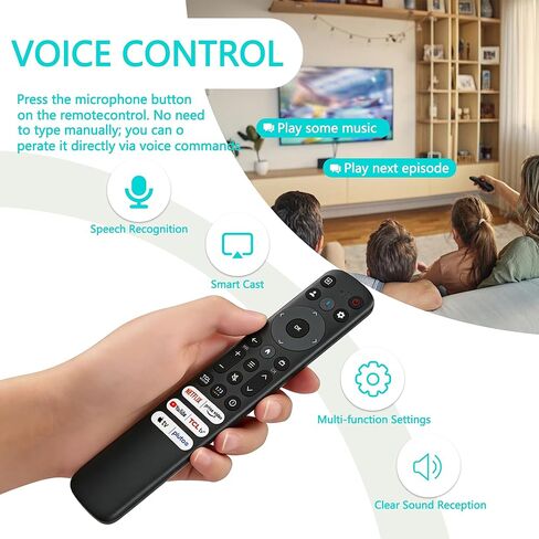 جهاز التحكم عن بعد RC813 متوافق مع أجهزة التلفاز الذكية TCL Google TV LED QLED 4K UHD البديلة لسلسلة S4 S5 Q6 QM7، نطاق 40 قدمًا، تصميم زر كبير لاختصار Netflix in Kuwait