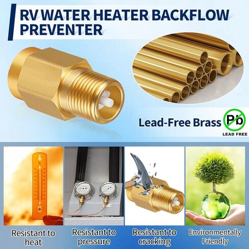 RV Water Heater Backflow Preventer, 1/2" NPT Double Male Thread Hot Water Heater Check Valve, Lead-Free Brass Plumbing Backflow Check Valve for RV, Camper, Motorhome, Trailer in Saudi Arabia
