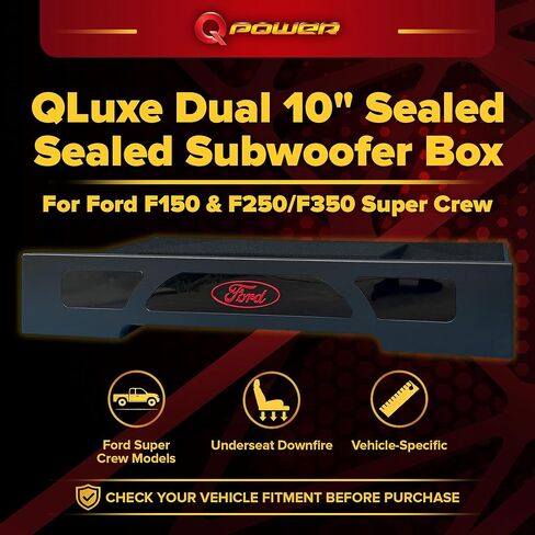 حاوية مضخم صوت QPower QLuxe مزدوجة مقاس 10 بوصات لطرازات Ford F150 Super Crew الحالية و2017-2023 F250/F350، ترقية صوت السيارة MDF Sub Box in Saudi Arabia