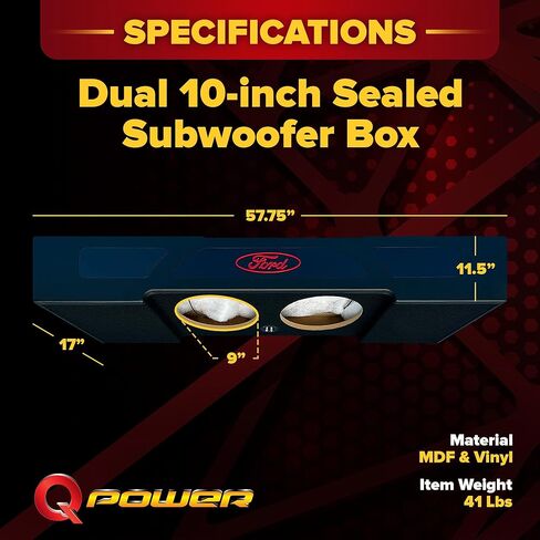 حاوية مضخم صوت QPower QLuxe مزدوجة مقاس 10 بوصات لطرازات Ford F150 Super Crew الحالية و2017-2023 F250/F350، ترقية صوت السيارة MDF Sub Box in Saudi Arabia