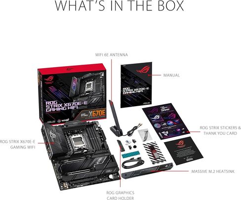 ASUS ROG Strix X670E-E Gaming Socket AM5(LGA 1718) Ryzen 7000 ATX Gaming Motherboard(18+2 Power Stages,PCIe® 5.0, DDR,4xM.2 Slots,USB 3.2 Gen 2x2, WiFi 6E,PCIe Slot Q-Release, M.2 Q-Latch) (Renewed) in Saudi Arabia