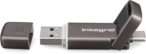 محرك فلاش USSD سعة 128 جيجابايت SlimXpress ثنائي USB 3.2 Gen 2x1، منافذ مزدوجة من النوع C ونوع A، SSD محمول، قراءة ما يصل إلى 550 ميجابايت/ثانية وكتابة ما يصل إلى 500 ميجابايت/ثانية. تصميم معدني نحيف ومتين للتخزين أثناء التنقل in Kuwait