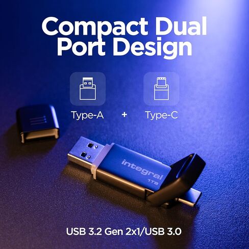 محرك فلاش USSD سعة 128 جيجابايت SlimXpress ثنائي USB 3.2 Gen 2x1، منافذ مزدوجة من النوع C ونوع A، SSD محمول، قراءة ما يصل إلى 550 ميجابايت/ثانية وكتابة ما يصل إلى 500 ميجابايت/ثانية. تصميم معدني نحيف ومتين للتخزين أثناء التنقل in Kuwait