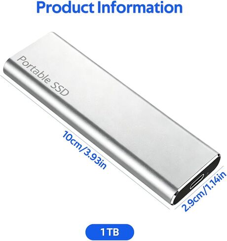 1TB Portable SSD, USB-C External Solid State Drive, Silver Mobile Storage for Data Backup & Transfer，Silvery in Saudi Arabia