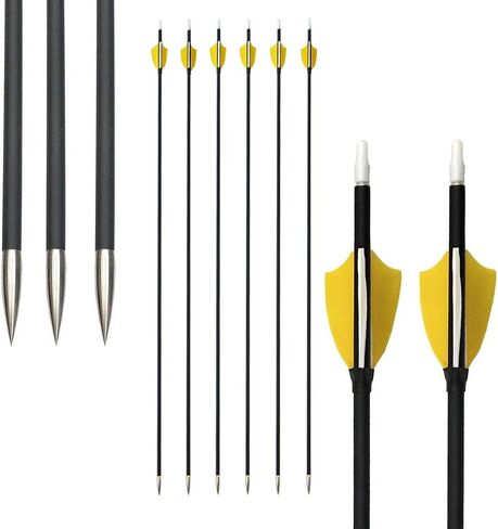 31Inch Archery Carbon Arrows Hunting Arrows Spine 1000 with 2" Turkey Feathers Shooting Tips for Compound Recurve Bow 12 Pieces (Black) (12 x Yellow Arrows) in Saudi Arabia