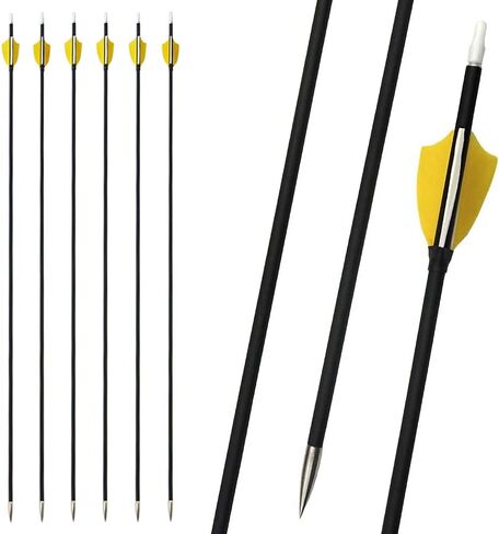 31Inch Archery Carbon Arrows Hunting Arrows Spine 1000 with 2" Turkey Feathers Shooting Tips for Compound Recurve Bow 12 Pieces (Black) (12 x Yellow Arrows) in Saudi Arabia