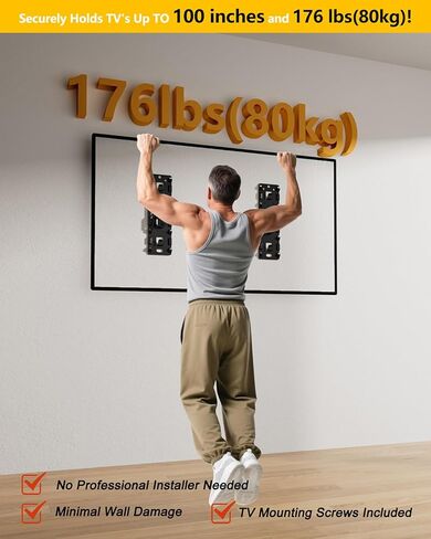 FORGING MOUNT No Stud TV Wall Mount,Drywall Wall Mount for 26-100" TVs/Monitors,Holds Up to 176LBS, Height Adjustable,1.17'' Low Profile Studless TV Mount,No Drilling No Finder Required,Easy Install in Saudi Arabia