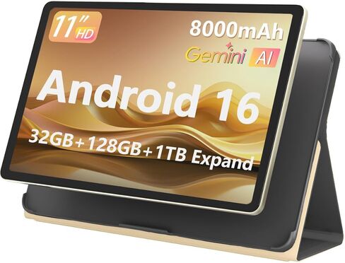 11-inch Android 16 Tablet, 32GB RAM + 128GB ROM (1TB Expand), T7280 Octa-Core 2.2GHz Processor, 90Hz FHD+ IPS Display, 8000mAh Battery, Gemini AI, Face ID, Dual Speakers, Fast Charging (Black) in Saudi Arabia
