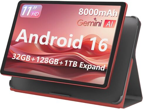 11-inch Android 16 Tablet, 32GB RAM + 128GB ROM (1TB Expand), T7280 Octa-Core 2.2GHz Processor, 90Hz FHD+ IPS Display, 8000mAh Battery, Gemini AI, Face ID, Dual Speakers, Fast Charging (Black) in Saudi Arabia