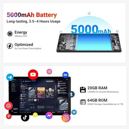 جهاز لوحي Android 15 مقاس 10 بوصة، وذاكرة وصول عشوائي 20 جيجابايت وذاكرة قراءة فقط 64 جيجابايت وسعة 1 تيرابايت قابلة للتوسيع، هدية in Kuwait