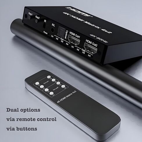 محول مصفوفة HDMI 4K 4x2 مع مستخرج صوت ستيريو 3.5 مم ومخرج صوت بصري، محول فيديو وموزع 4 في 2، يدعم HDMI 2.0 4K@60 هرتز in Kuwait