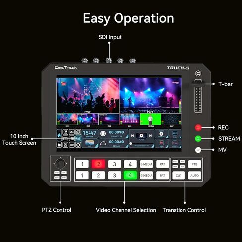 محول فيديو بشاشة تعمل باللمس مقاس 10.1 بوصة من Touch-S، وخلاط بث مباشر HDMI/SDI ذو 6 قنوات مع التحكم في كاميرا PTZ، ومراقبة متعددة العرض، والتقاط USB، ومزج الصوت وتسجيله in Kuwait