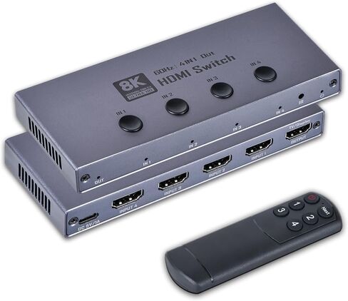 8K HDMI 2.1 Switch, 4 in 1 Out HDMI 2.1 Switcher Supports 8K@60Hz, 4K@240Hz, 1080P@480Hz, HDCP 2.3 CEC HDR 3D Dolby Atmos VRR Compatible with PS5 Xbox Blu-Ray Player etc in Saudi Arabia