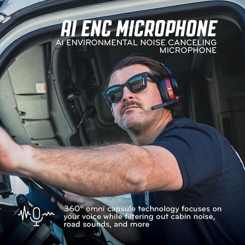 RoadWarrior RW3 Trucker Bluetooth Headset 105dB 40mm Speaker, AI ENC Noise Cancelling Mic, 50+ Hour Battery, 180ft Wireless Range, ANC Audio, IP54 Rugged Trucker Headset with App & Voice Control in Saudi Arabia