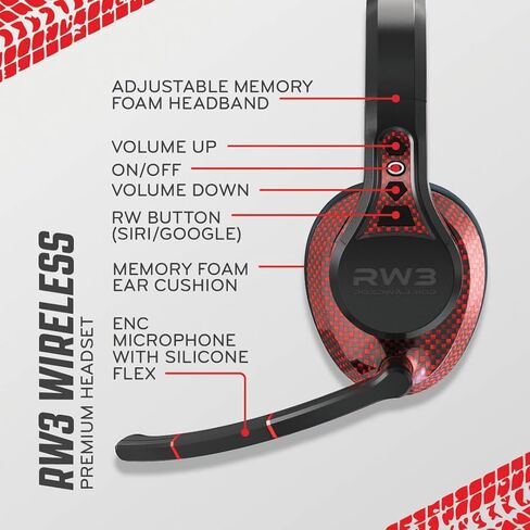 RoadWarrior RW3 Trucker Bluetooth Headset 105dB 40mm Speaker, AI ENC Noise Cancelling Mic, 50+ Hour Battery, 180ft Wireless Range, ANC Audio, IP54 Rugged Trucker Headset with App & Voice Control in Saudi Arabia