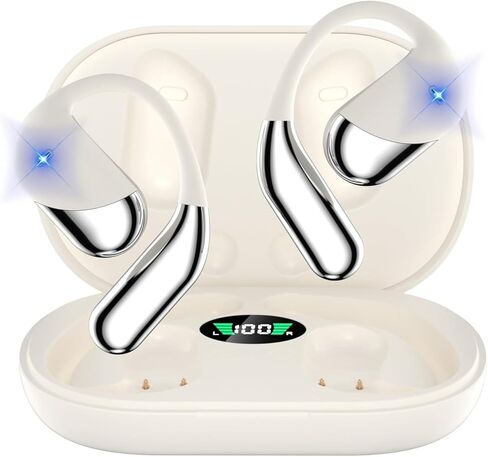 Open Ear Clip Wireless Earbuds Headphones, Bluetooth 5.4, Open Ear Design, Built-in Mic, IPX7 Waterproof, LED Display Charging Case,Ear Hooks Ear Buds Ultra for Fitness/Travel/Gym/Running/workout in Saudi Arabia