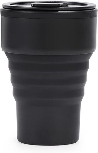 16oz Collapsible Travel Coffee Mug - Silicone Folding Cup for Hot & Cold Drinks, Leak-Proof Water Bottle for Camping, Hiking & Travel, Portable Black Reusable Mug in Saudi Arabia