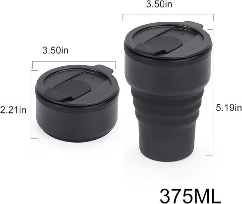 16oz Collapsible Travel Coffee Mug - Silicone Folding Cup for Hot & Cold Drinks, Leak-Proof Water Bottle for Camping, Hiking & Travel, Portable Black Reusable Mug in Saudi Arabia