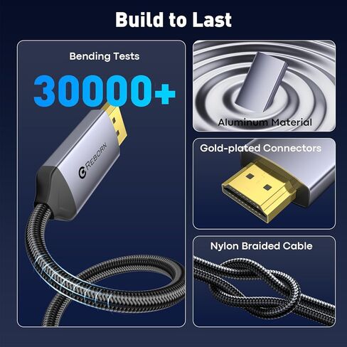 كابل منفذ DisplayPort إلى HDMI بطول 6 أقدام - 4K@60 هرتز/ 2K@120 هرتز، منفذ عرض أحادي الاتجاه 1.2 مصدر إلى شاشة HDMI 1.4، سلك DP إلى HDMI متوافق مع الكمبيوتر، NVIDIA، AMD، Dell، Lenovo، الشاشة in Kuwait