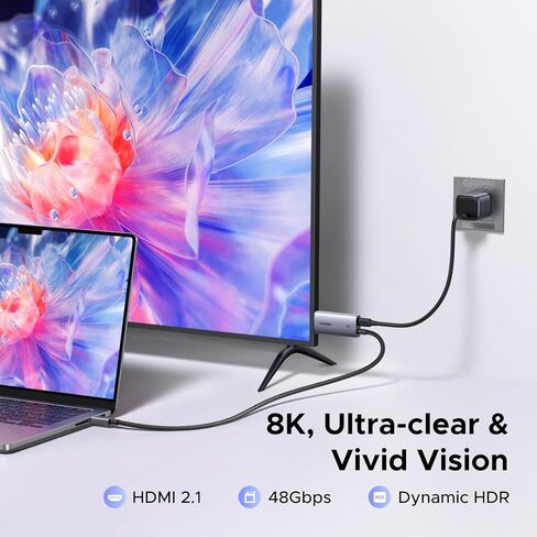 UGREEN USB C to HDMI Cable with 140W PD Fast Charging Adapter 8K@60Hz 4K@240Hz 2-in-1 Thunderbolt Unidirectional Type C to HDMI Compatible with iPhone, SteamDeck, MacBook, iPad, Galaxy S26, XPS, 6.6FT in Saudi Arabia