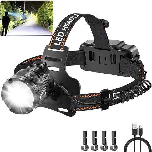 Staaricc Super Bright Aluminum Headlamp, Rechargeable Headlamp High Lumen, 90° Adjustable Focus Head Lights for Forehead, Head Lamps LED Rechargeable, Waterproof Headlamps for Adults Camping Hard Hat in Saudi Arabia