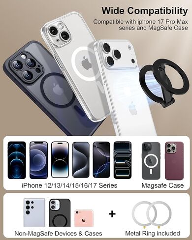 Magnetic Phone Grip for Magsafe, Foldable 360°Rotation Kickstand Mag Safe iPhone Stand, Dual-Sided Magnet Finger Loop Cellphone Ring-Style Holder for Apple 17/16/15/14/13/12 Series&MagSafe Car Mount in Saudi Arabia