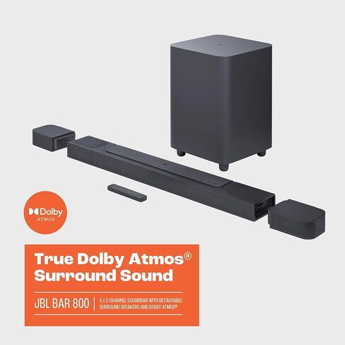 JBL Bar 800-5.1.2-Channel soundbar with Detachable Surround Speakers and Dolby Atmos®, 10" Wireless subwoofer, Built-in Wi-Fi with AirPlay, Alexa Multi-Room Music and Chromecast (Black) in Saudi Arabia