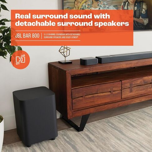 JBL Bar 800-5.1.2-Channel soundbar with Detachable Surround Speakers and Dolby Atmos®, 10" Wireless subwoofer, Built-in Wi-Fi with AirPlay, Alexa Multi-Room Music and Chromecast (Black) in Saudi Arabia