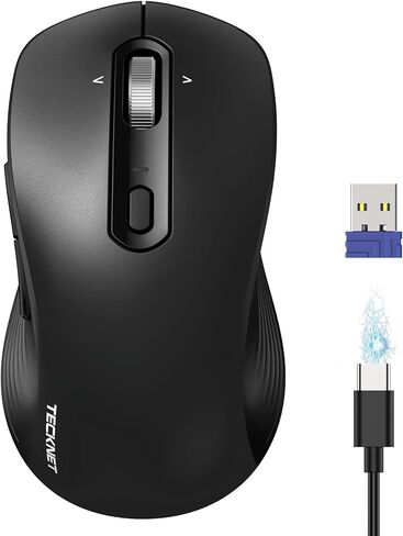 TECKNET Rechargeable Bluetooth Mouse, [ USB + BT5.0 + BT3.0 ] Wireless Mouse, Ergonomic 4-Way Scroll Wheel Computer Mice, 6-Level 4800 DPI Silent Mice, Multi-Device for Computer/Laptop/MacBook (Grey) in Saudi Arabia