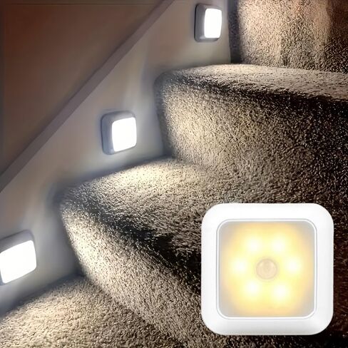 LED Motion Sensor Stair Wall Light Battery Powered Wireless 6-LED Light Sensor IP44 Magnetic Mount for Stairs Hallway, White, White in Saudi Arabia