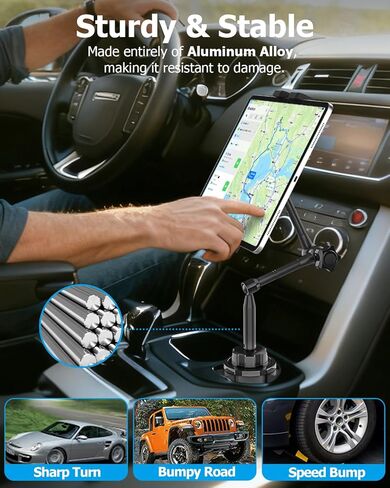 Ultra-Flexible Car Tablet Mount for Cup Holder - [Aluminum Arm & Full-Range Adjustable] iPad Cupholder Mount for Truck Vehicle RV Camping fit Tablets & Phones, iPad, Galaxy Tab, Fire, iPhone in Saudi Arabia