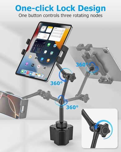 Ultra-Flexible Car Tablet Mount for Cup Holder - [Aluminum Arm & Full-Range Adjustable] iPad Cupholder Mount for Truck Vehicle RV Camping fit Tablets & Phones, iPad, Galaxy Tab, Fire, iPhone in Saudi Arabia