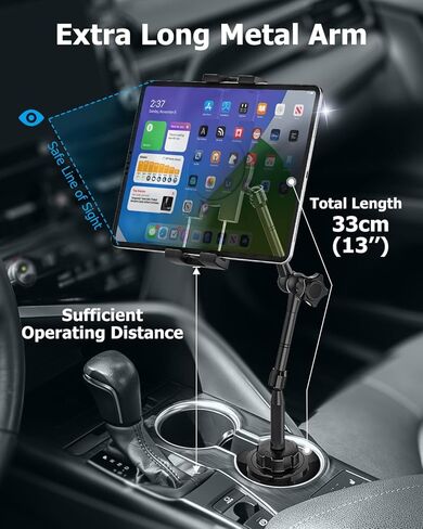 Ultra-Flexible Car Tablet Mount for Cup Holder - [Aluminum Arm & Full-Range Adjustable] iPad Cupholder Mount for Truck Vehicle RV Camping fit Tablets & Phones, iPad, Galaxy Tab, Fire, iPhone in Saudi Arabia