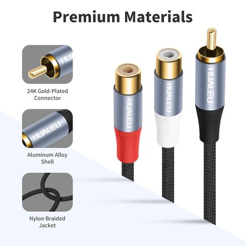 1ft Shielded RCA Splitter Subwoofer Stereo Audio Video Cable RCA 1 Male to 2 Female Y Adapter Connector Extension Cord 24k Gold Plated(2 Pack) in Saudi Arabia