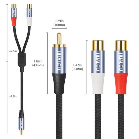 1ft Shielded RCA Splitter Subwoofer Stereo Audio Video Cable RCA 1 Male to 2 Female Y Adapter Connector Extension Cord 24k Gold Plated(2 Pack) in Saudi Arabia