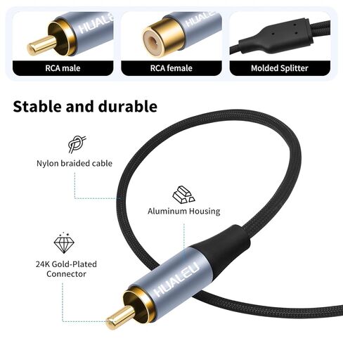 1ft Shielded RCA Splitter Subwoofer Stereo Audio Video Cable RCA 1 Male to 2 Female Y Adapter Connector Extension Cord 24k Gold Plated(2 Pack) in Saudi Arabia